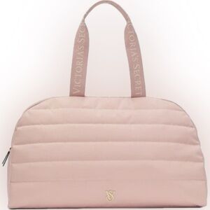 Victoria's Secret Blush with Gold Trim Quilted Weekender Bag